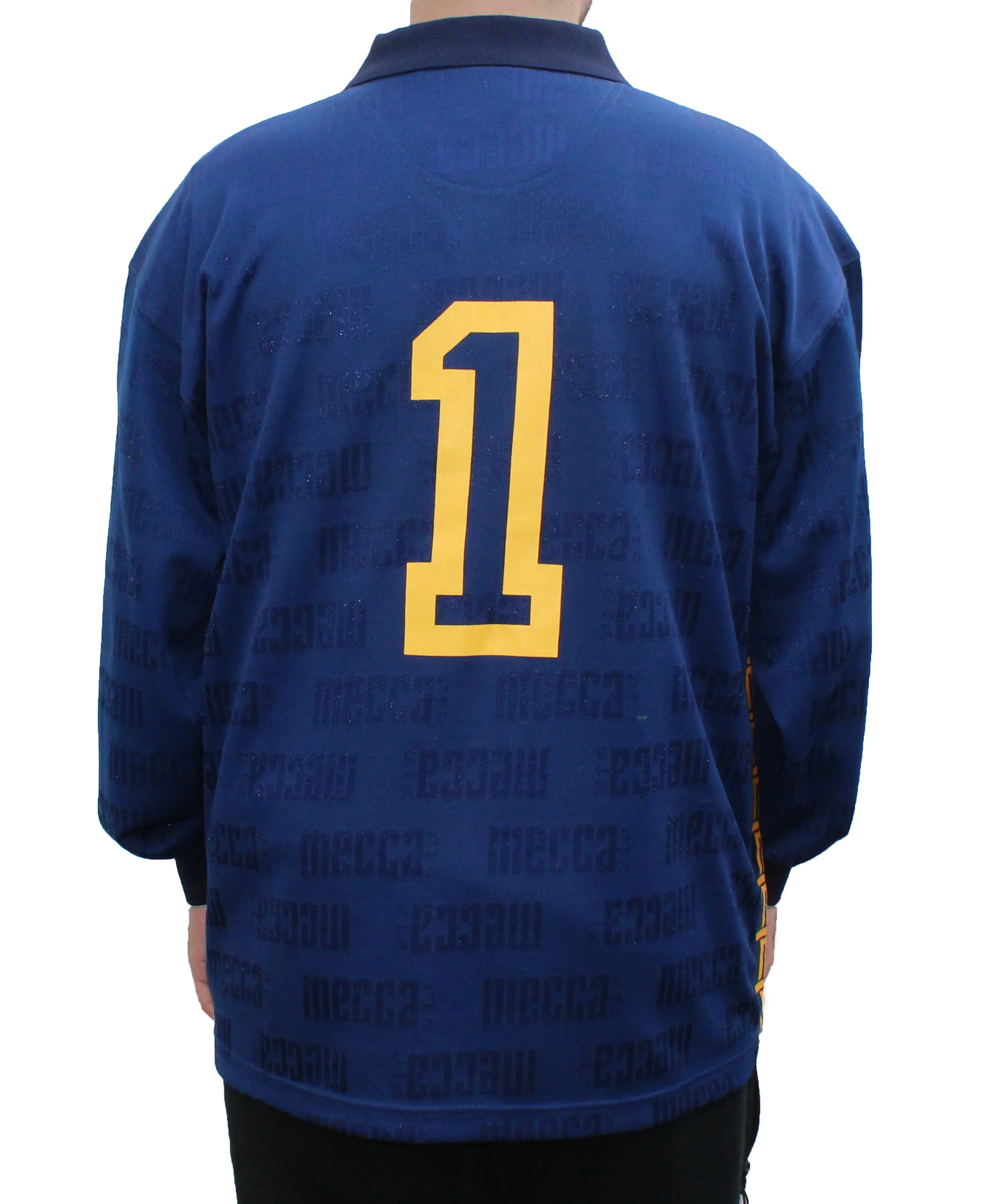 Vintage Mecca USA #1 All Over Logo Blue / Yellow L/S Rugby (Size